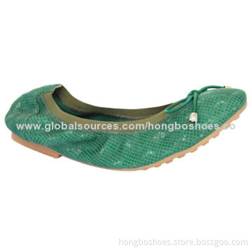 Leather Flat Shoes, dress bow and endings, women's dress elastic/comfortable insole/rubber flat sole